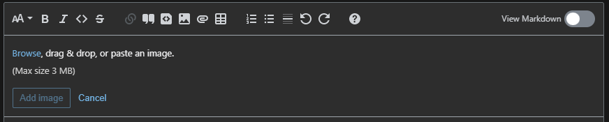 Editor saat pengguna memilih ikon Gambar pada toolbar editor.
