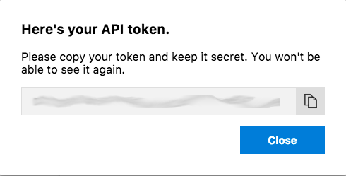 Layar memperlihatkan token API yang dihasilkan