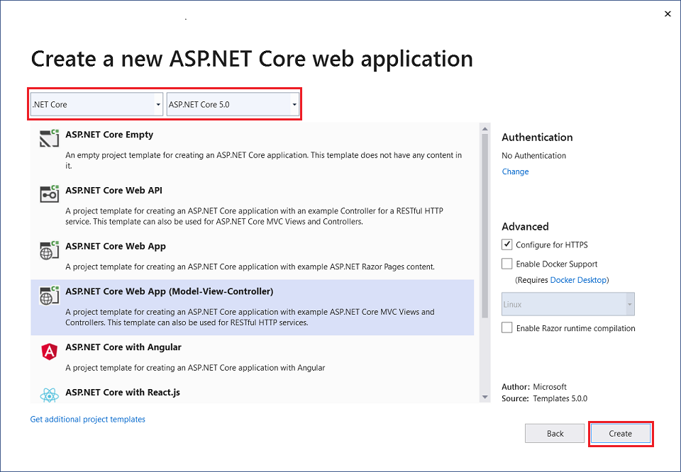 Membuat Aplikasi web ASP.NET Core baru