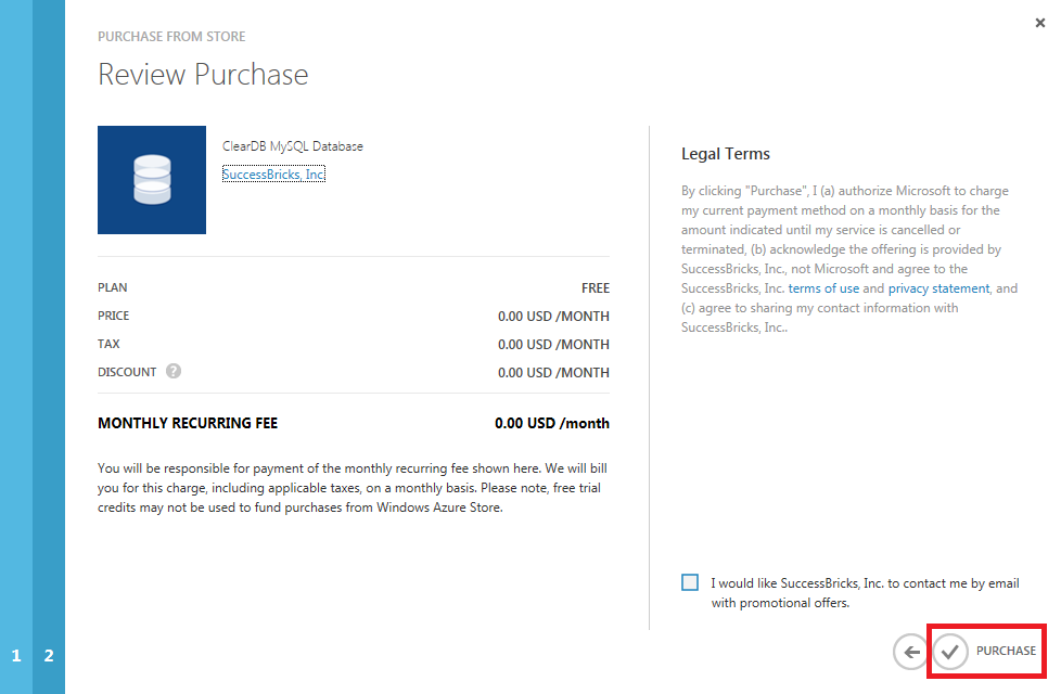 Cuplikan layar dialog Tinjau Pembelian memperlihatkan tombol Beli disorot dengan persegi panjang merah.