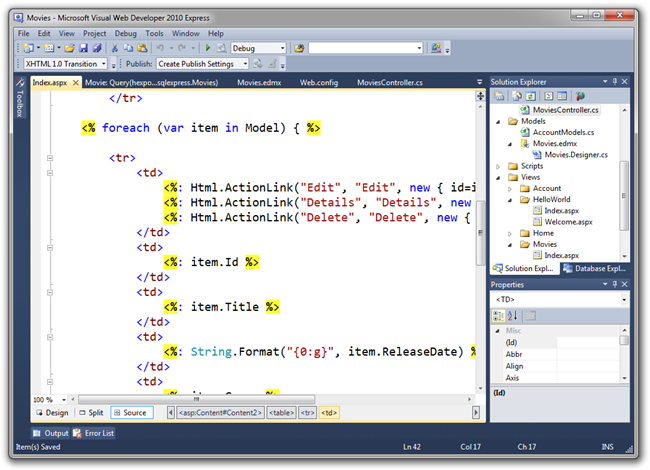 Film - Microsoft Visual Web Developer 2010 Express