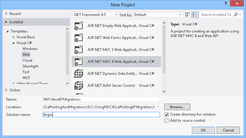 Kotak Dialog Proyek ASP.NET MVC 4 Baru