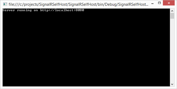 Cuplikan layar server yang berjalan di jendela konsol.