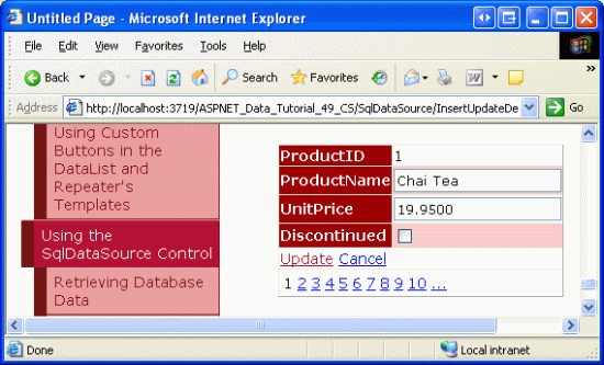 Antarmuka Pengeditan Default pada DetailsView