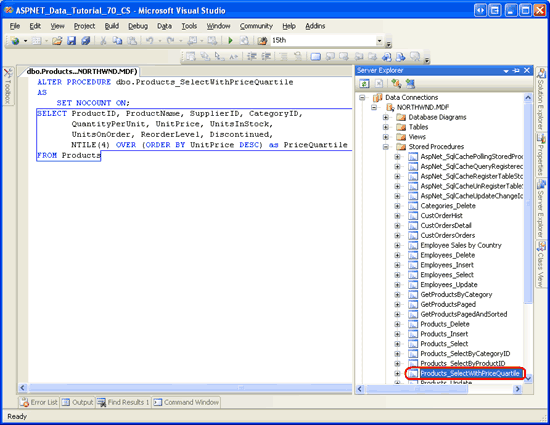 Pastikan Database Berisi Prosedur Tersimpan Products_SelectWithPriceQuartile