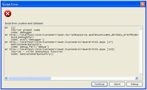Dialog Kesalahan Skrip Pembantu Pengembangan Web