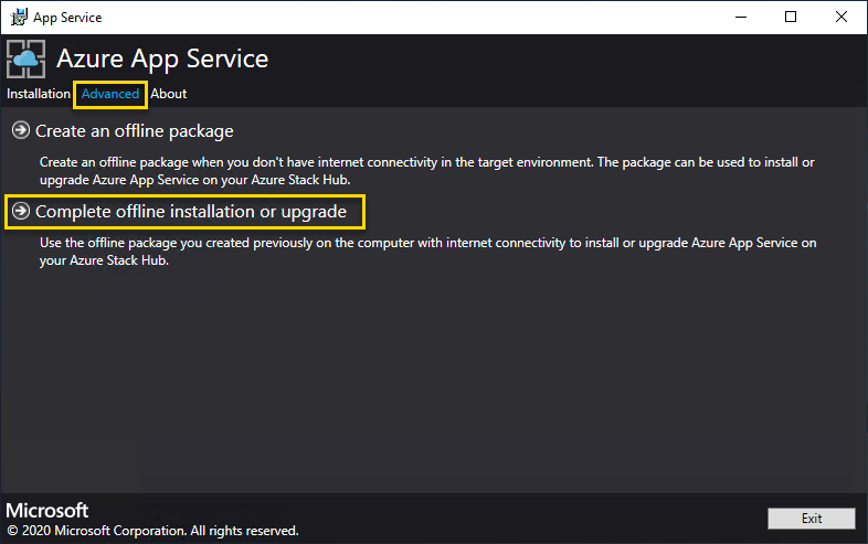 Selesaikan penginstalan offline di Azure App Service Installer