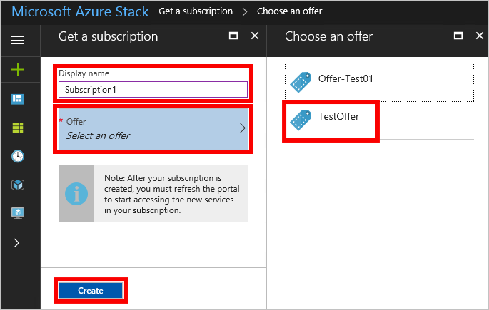 Memilih penawaran di portal pengguna Azure Stack Hub