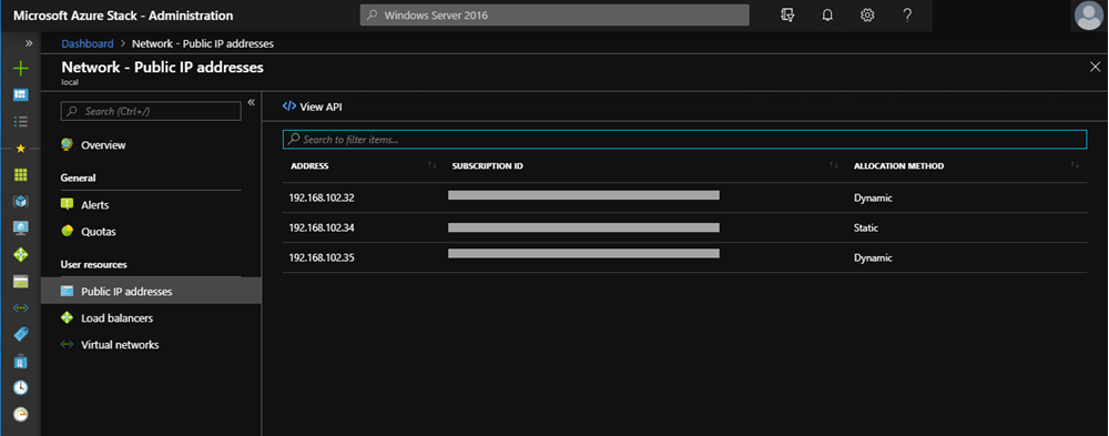 Alamat IP publik penyewa di portal administrator Azure Stack Hub