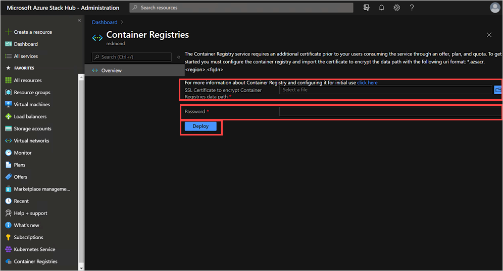 Dapatkan registri kontainer Azure Stack Hub.