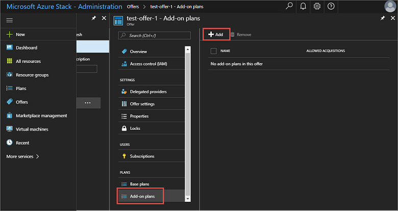 Pilih paket add-on di portal administrator Azure Stack