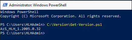 Cuplikan layar cmdlet PowerShell untuk memeriksa versi OAW VM.
