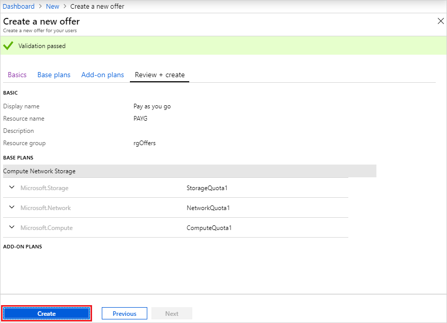 Membuat penawaran baru di portal administrasi Azure Stack Hub