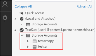 Daftar akun penyimpanan termasuk akun langganan Azure Stack Hub