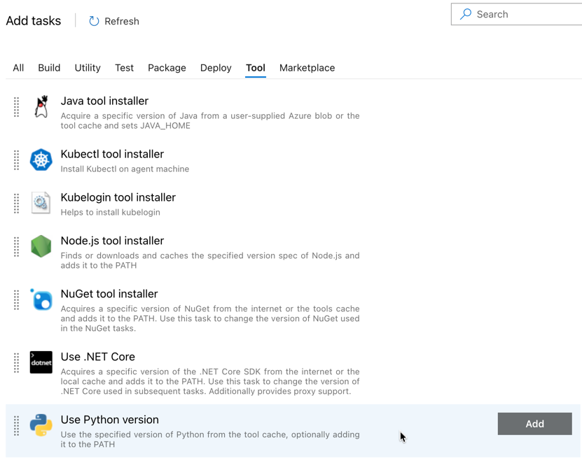 Azure DevOps mengatur python versi 1