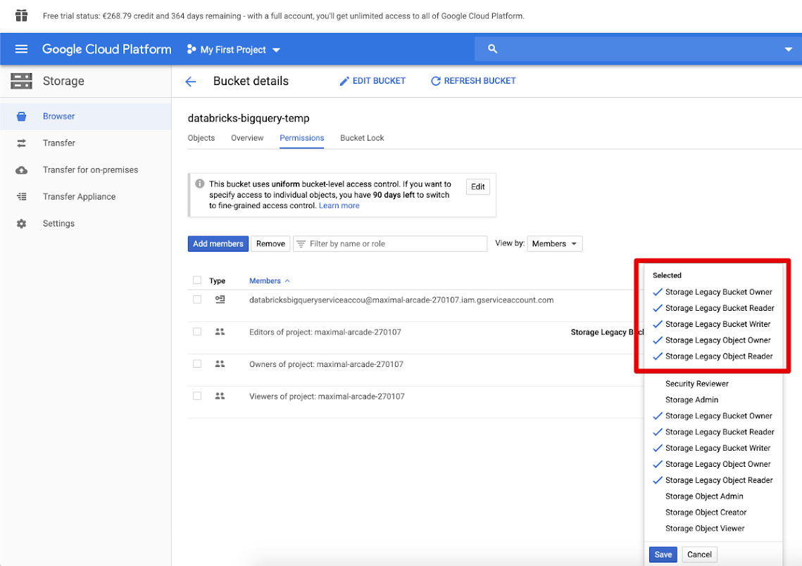 Hak Akses Bucket Google