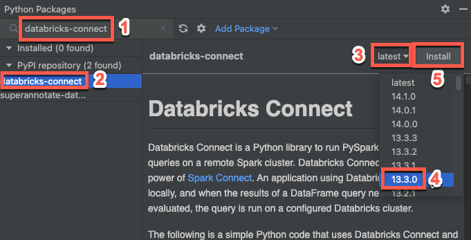 Menginstal paket Databricks Connect