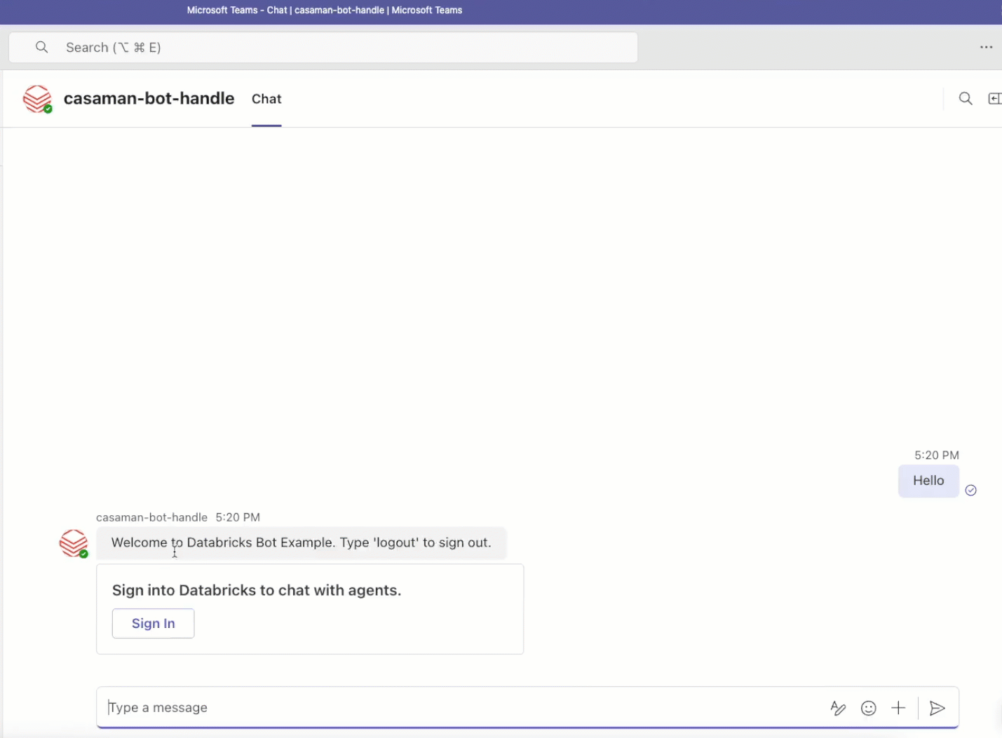 Contoh autentikasi agen Microsoft Teams OBO