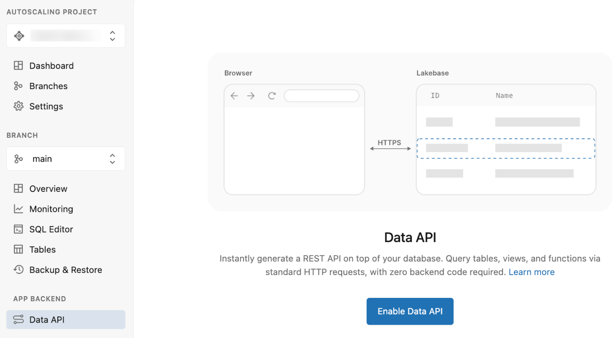 Tombol Aktifkan Data API