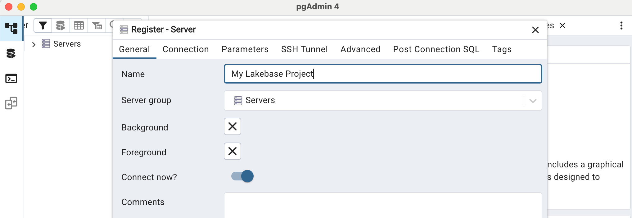 register server pgadmin