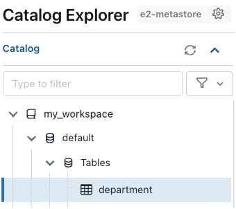 Menggunakan Catalog Explorer untuk menemukan tabel di katalog ruang kerja