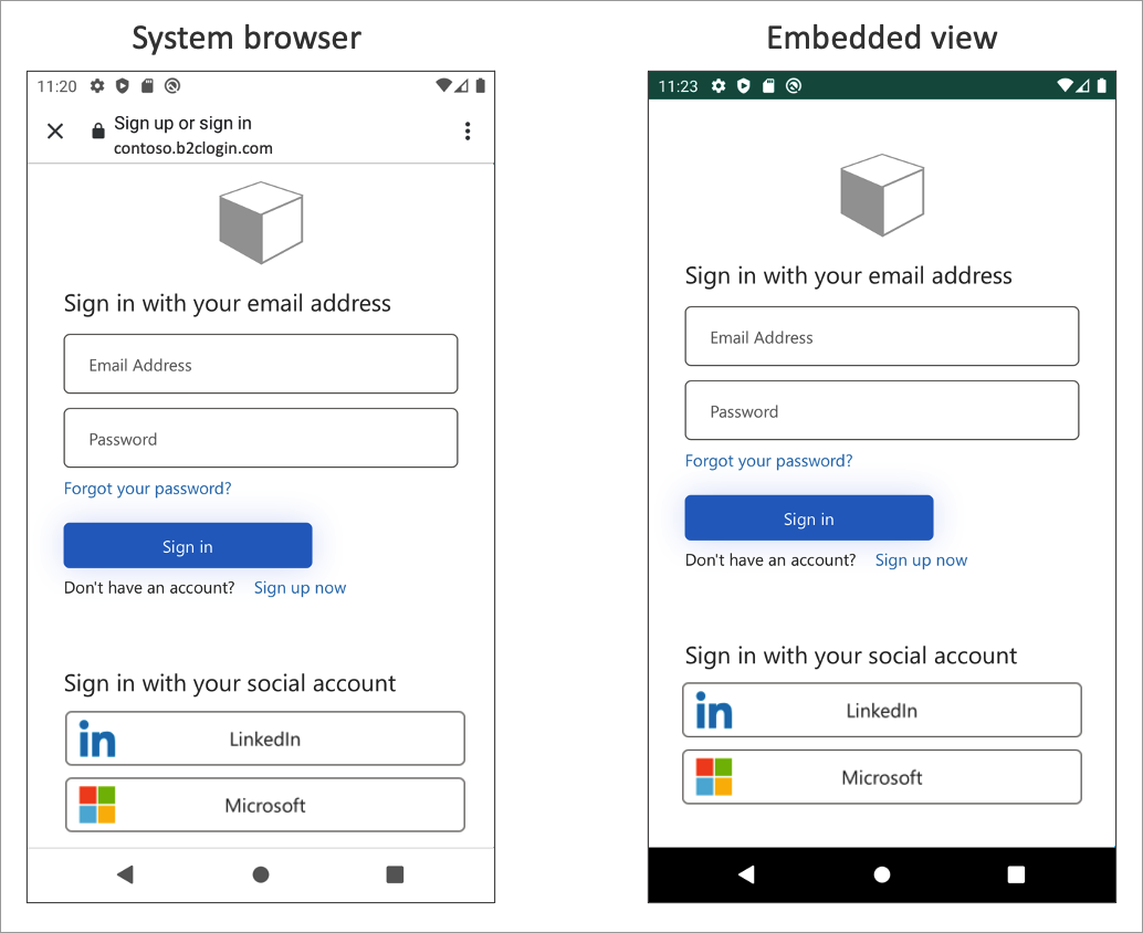 Tangkapan layar yang menunjukkan perbedaan antara pengalaman tampilan web sistem dan pengalaman tampilan web tertanam.