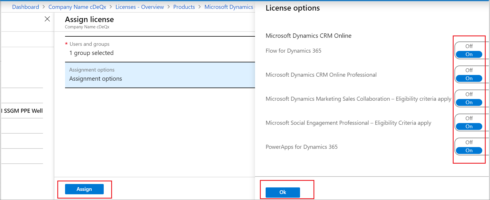 Cuplikan layar halaman opsi Lisensi, dengan semua opsi tersedia dalam paket lisensi 2.