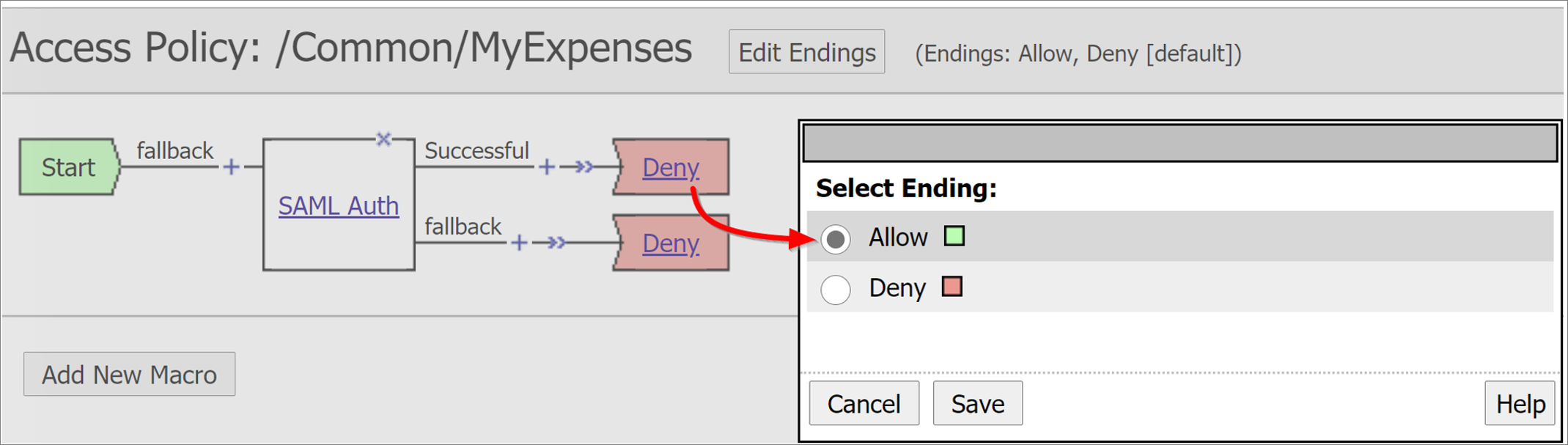 Screenshot of the Deny option on Access Policy.