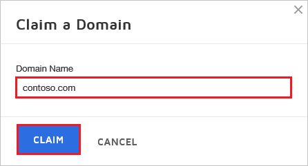 Cuplikan layar Mengklaim dialog Nama Domain/Domain.
