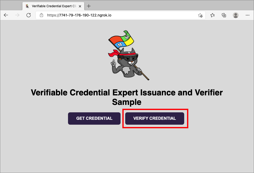 Cuplikan layar memperlihatkan cara memilih tombol verifikasi kredensial.