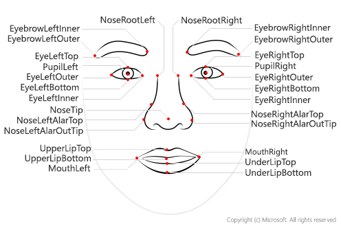 Diagram wajah dengan 27 tengara yang diberi label