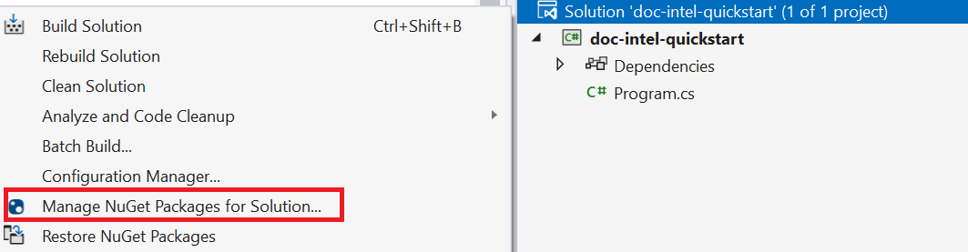 Cuplikan layar pilih jendela paket prarilis NuGet di Visual Studio.