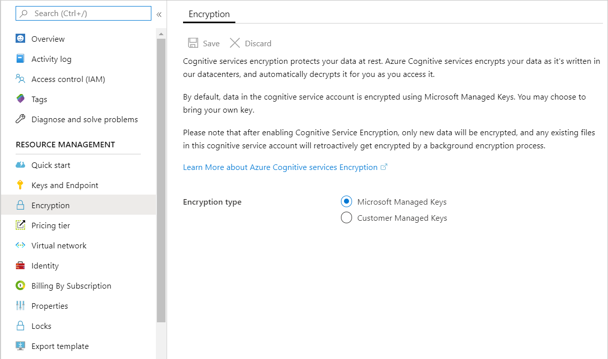 View Encryption settings