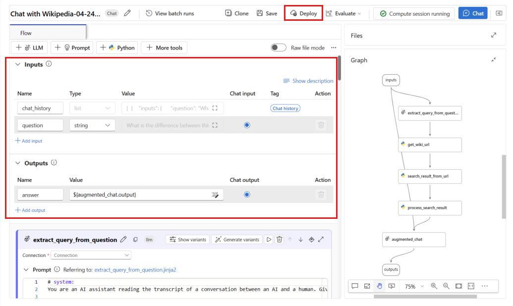 Cuplikan layar editor alur perintah dengan tombol sebarkan.