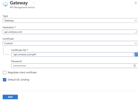 Mengonfigurasi domain gateway dengan sertifikat kustom