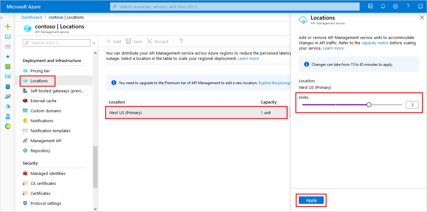 Menskalakan layanan API Management di portal Microsoft Azure