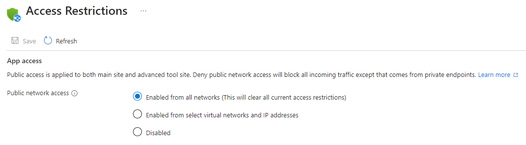 Cuplikan layar opsi akses aplikasi di portal Azure.