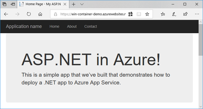 Cuplikan layar aplikasi web yang diperbarui di Azure.
