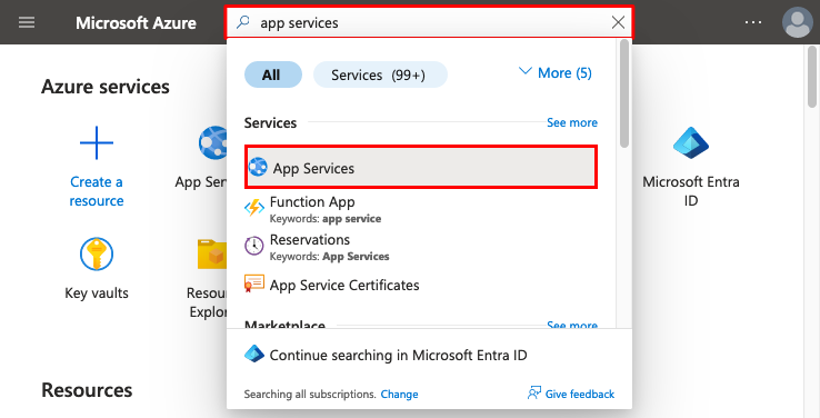 Cuplikan layar kotak pencarian portal Microsoft Azure.