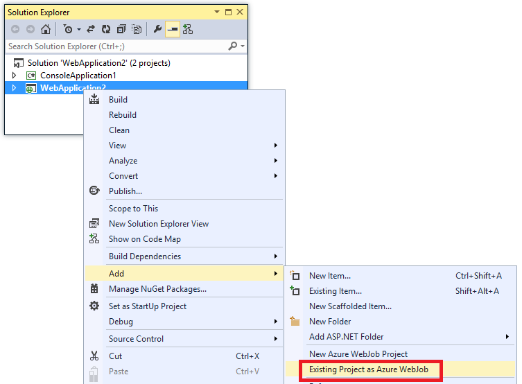 Proyek yang Sudah Ada sebagai Azure WebJob