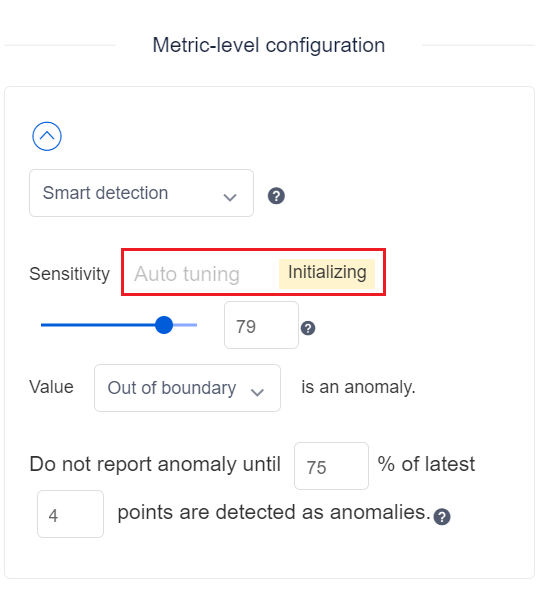 Screenshot of Metrics Advisor U I with Initializing auto-tuning text visible.