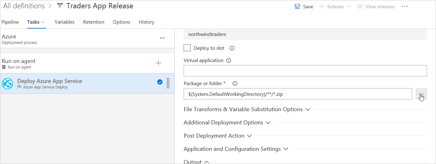 Pilih paket atau folder untuk lingkungan Azure App Service di Azure DevOps Services