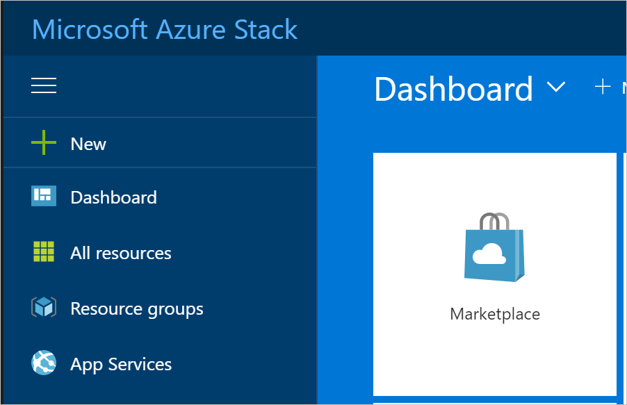 Cuplikan layar yang memperlihatkan Marketplace Azure Stack Hub.