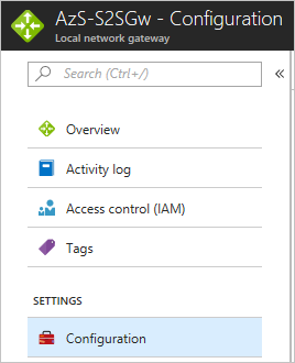 Cuplikan layar yang memperlihatkan opsi Konfigurasi gateway di gateway jaringan lokal Azure Stack Hub.
