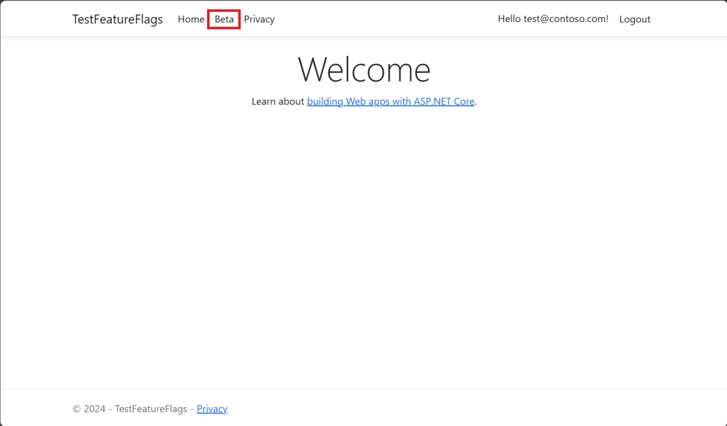 Pengguna masuk dan item Beta ditampilkan
