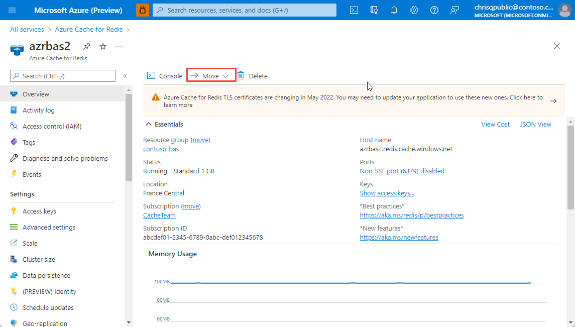 Memindahkan Azure Cache for Redis