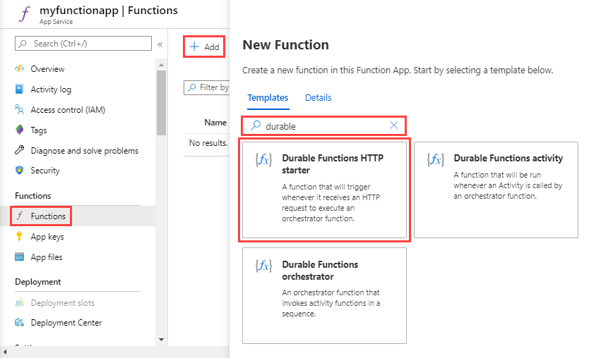 Pilih starter HTTP Durable Functions