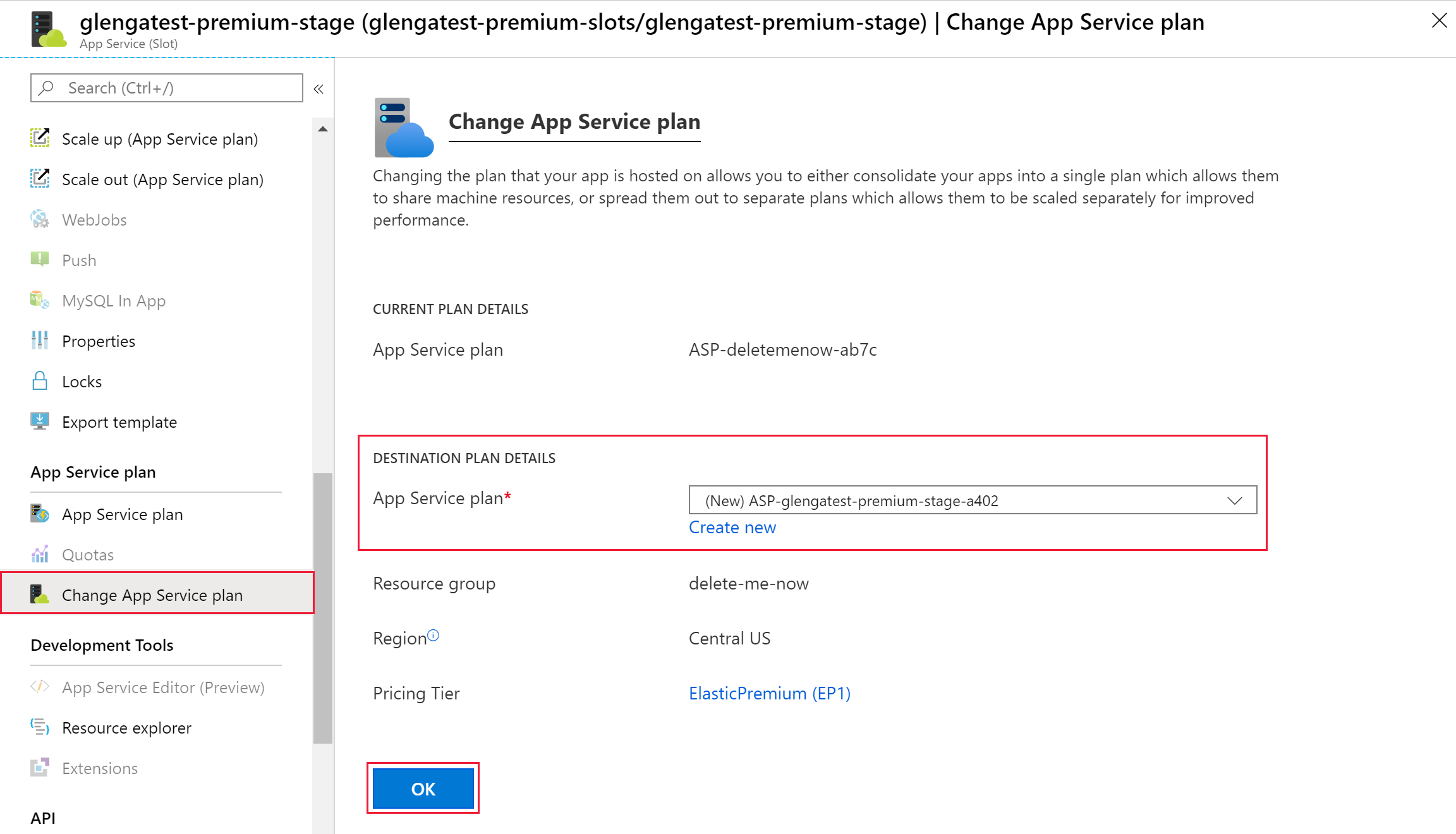 Mengubah paket Layanan Aplikasi di portal Microsoft Azure.