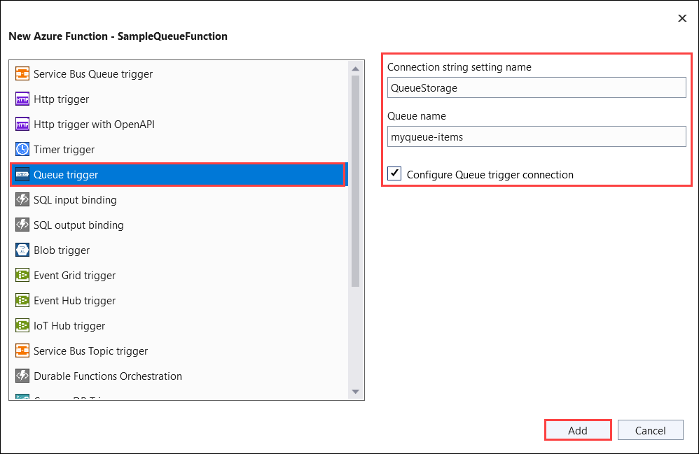 Create a Queue storage trigger function