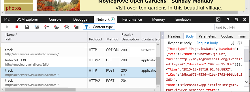 Cuplikan layar yang memperlihatkan tab Jaringan yang terbuka.